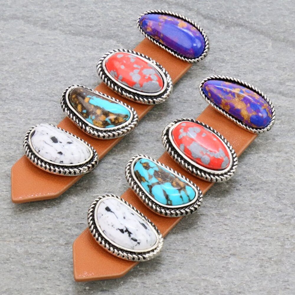 Western Handmade Natural Stone Leather Cowgirl Earrings NEW
